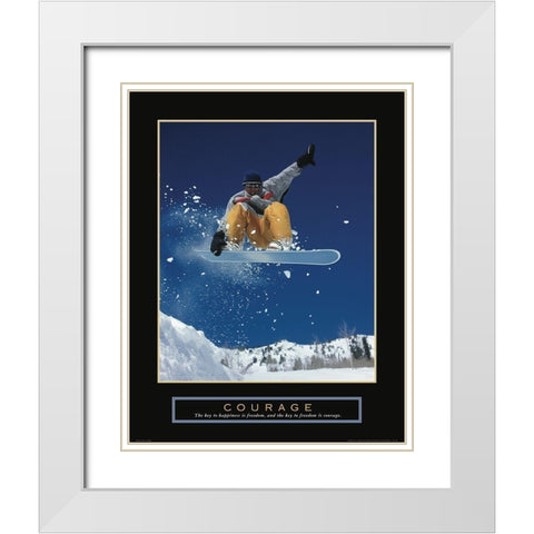 Courage - Snowboarding White Modern Wood Framed Art Print with Double Matting by Frontline