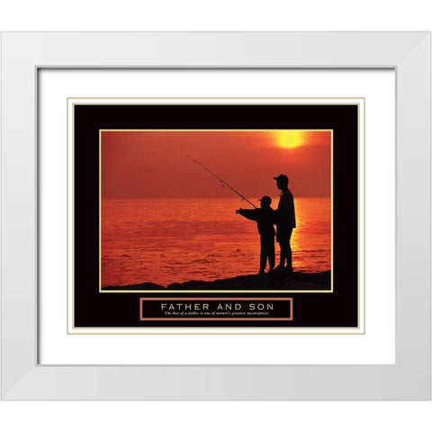 Father and Son Fishing White Modern Wood Framed Art Print with Double Matting by Unknown