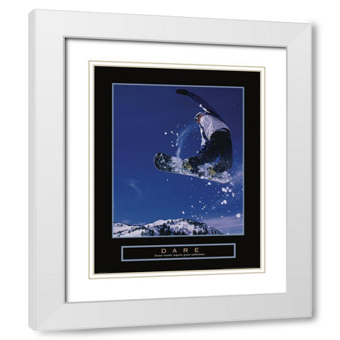 Dare - Snowboarder White Modern Wood Framed Art Print with Double Matting by Frontline