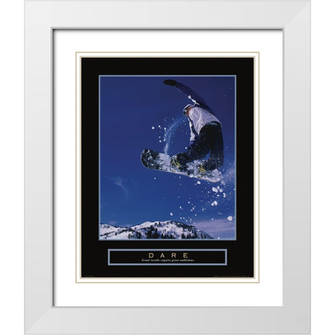Dare - Snowboarder White Modern Wood Framed Art Print with Double Matting by Frontline