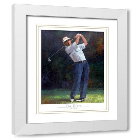 Golf The Drive White Modern Wood Framed Art Print with Double Matting by Frontline