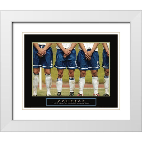 Courage - Soccer White Modern Wood Framed Art Print with Double Matting by Frontline