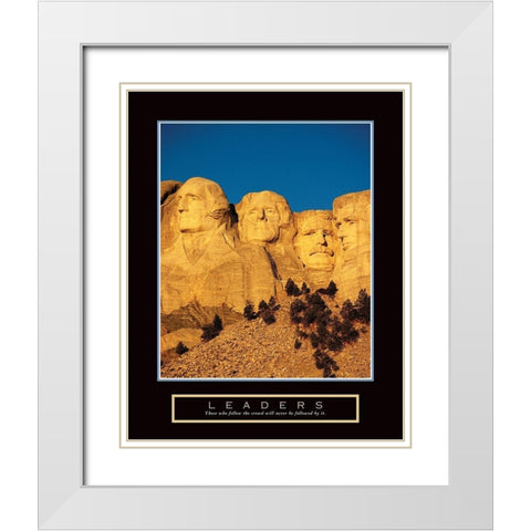 Leaders - Mt Rushmore White Modern Wood Framed Art Print with Double Matting by Frontline