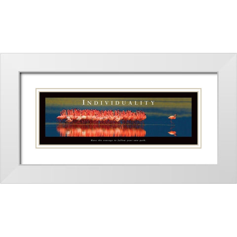 Individuality - Flamingos White Modern Wood Framed Art Print with Double Matting by Unknown
