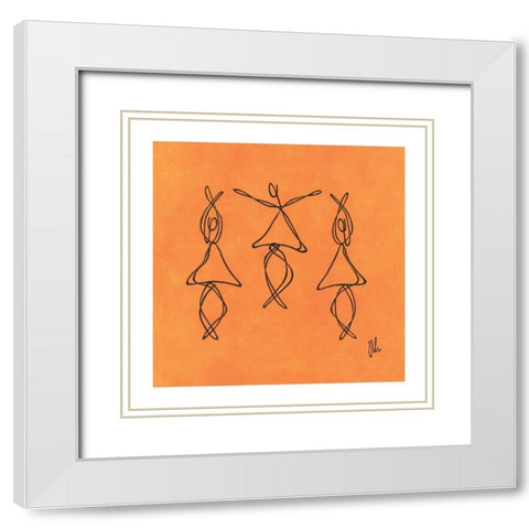 Orange Dancers White Modern Wood Framed Art Print with Double Matting by Frontline