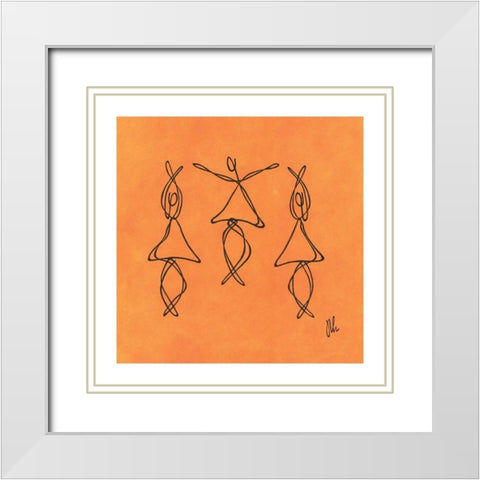 Orange Dancers White Modern Wood Framed Art Print with Double Matting by Frontline