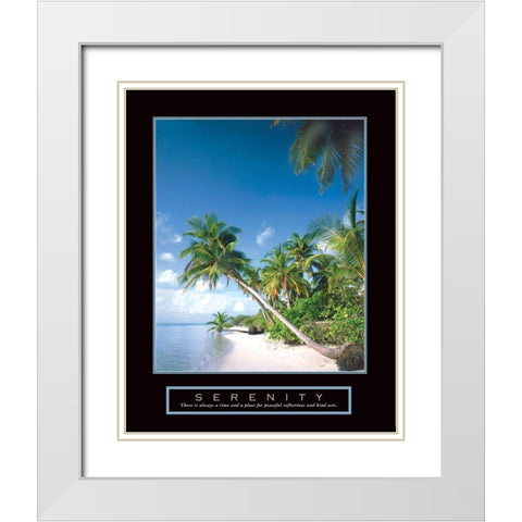 Serenity - Palm Trees White Modern Wood Framed Art Print with Double Matting by Frontline