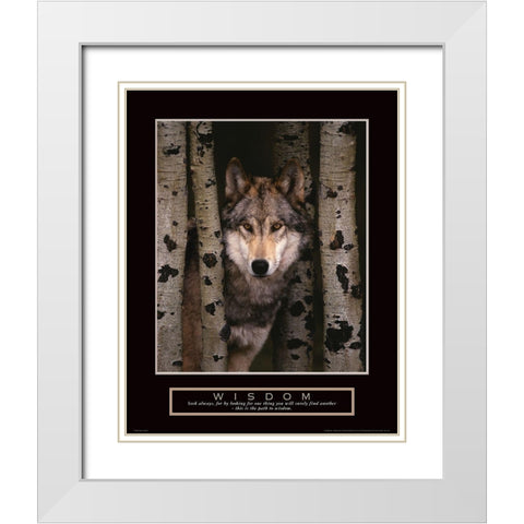 Wisdom - Grey Wolf White Modern Wood Framed Art Print with Double Matting by Frontline