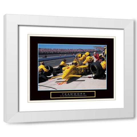 Teamwork - Pit Stop White Modern Wood Framed Art Print with Double Matting by Frontline