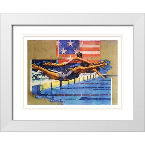 Olympic Swimmers White Modern Wood Framed Art Print with Double Matting by Frontline