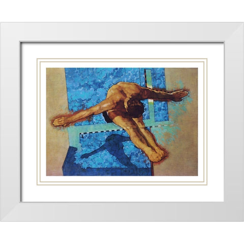 Olympic High Dive White Modern Wood Framed Art Print with Double Matting by Frontline