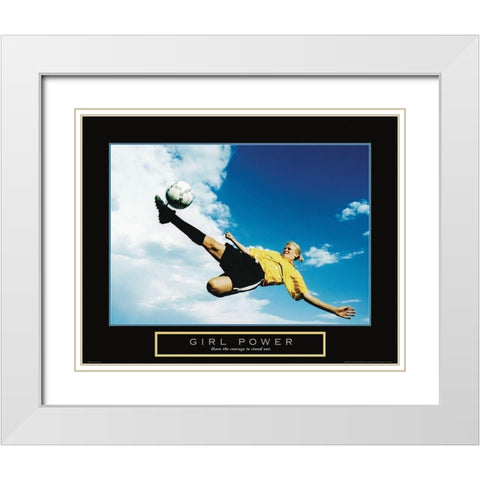 Girl Power - Soccer White Modern Wood Framed Art Print with Double Matting by Frontline