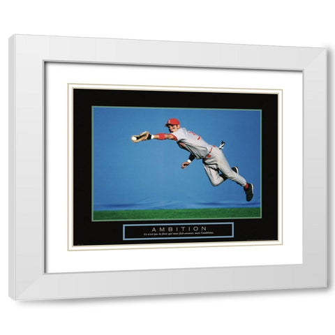 Ambition - Baseball White Modern Wood Framed Art Print with Double Matting by Frontline