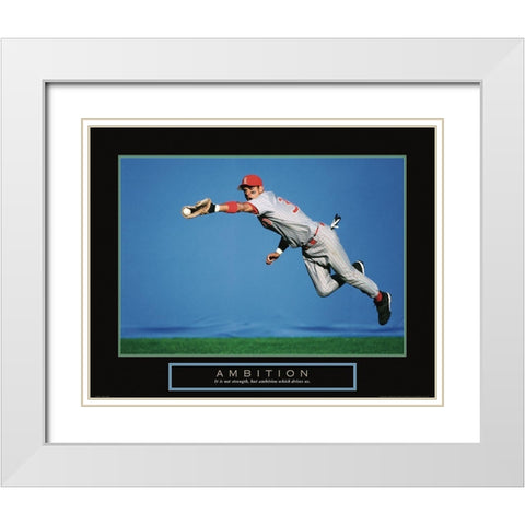 Ambition - Baseball White Modern Wood Framed Art Print with Double Matting by Frontline