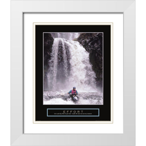 Effort - Waterfall/Kayaker White Modern Wood Framed Art Print with Double Matting by Frontline
