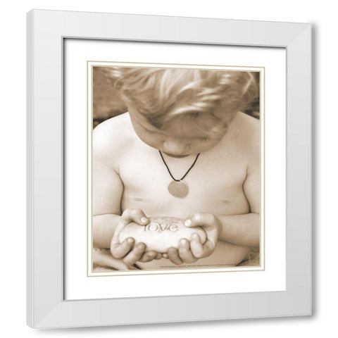 Love - Little Boy White Modern Wood Framed Art Print with Double Matting by Frontline