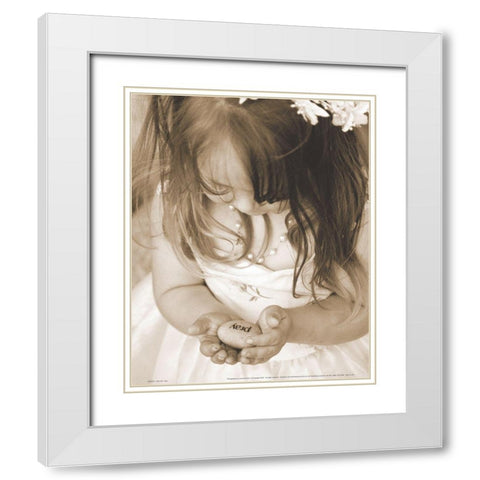 Pray - Little Girl White Modern Wood Framed Art Print with Double Matting by Frontline