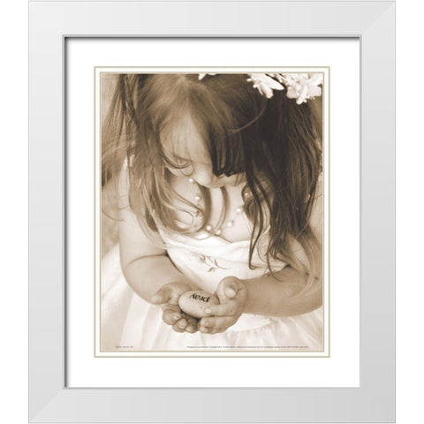 Pray - Little Girl White Modern Wood Framed Art Print with Double Matting by Frontline