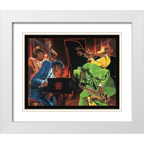 Jazz Quartet White Modern Wood Framed Art Print with Double Matting by Frontline