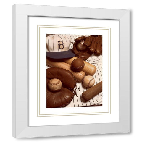 Baseball Memorabilia White Modern Wood Framed Art Print with Double Matting by Frontline