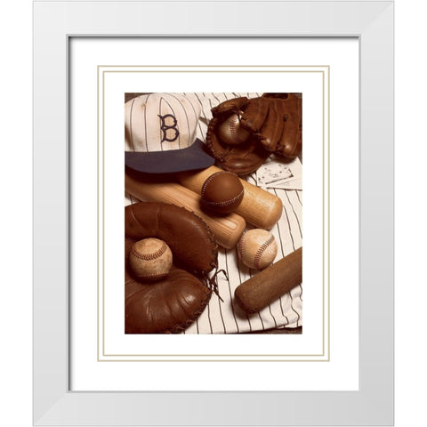 Baseball Memorabilia White Modern Wood Framed Art Print with Double Matting by Frontline