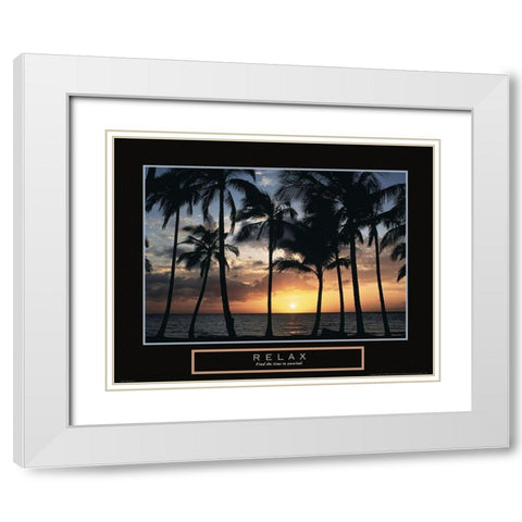 Relax - Palm Trees White Modern Wood Framed Art Print with Double Matting by Frontline