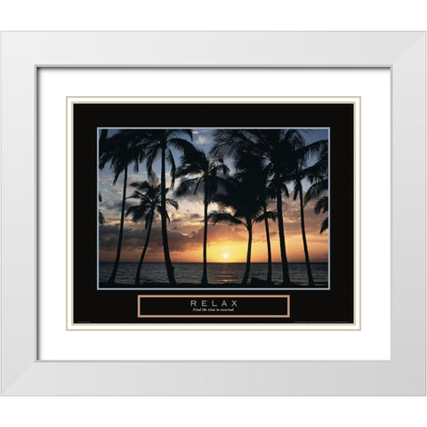 Relax - Palm Trees White Modern Wood Framed Art Print with Double Matting by Frontline