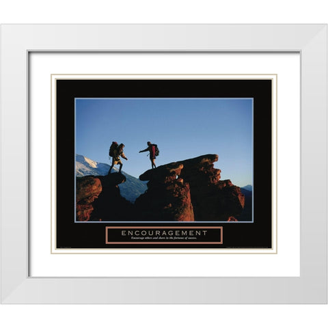 Encouragement - Rock Climbers White Modern Wood Framed Art Print with Double Matting by Frontline