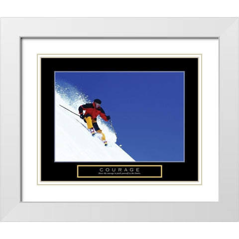 Courage - Skier White Modern Wood Framed Art Print with Double Matting by Frontline