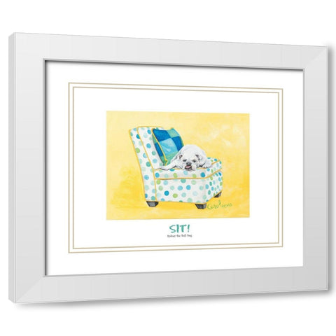 Bull Dog Sitting on Chair White Modern Wood Framed Art Print with Double Matting by Frontline