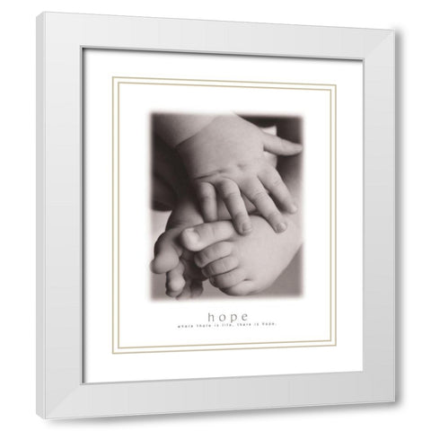 Hope - Infant Hands White Modern Wood Framed Art Print with Double Matting by Frontline