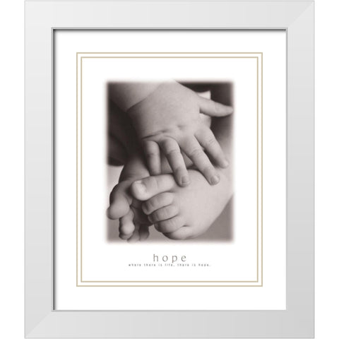 Hope - Infant Hands White Modern Wood Framed Art Print with Double Matting by Frontline