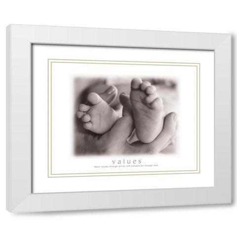 Values - Infant Feet White Modern Wood Framed Art Print with Double Matting by Frontline