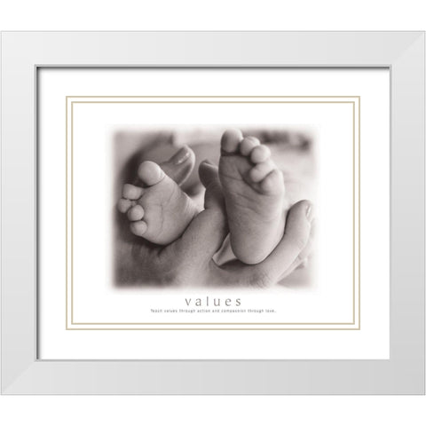 Values - Infant Feet White Modern Wood Framed Art Print with Double Matting by Frontline