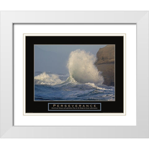 Perseverance - Crashing Wave White Modern Wood Framed Art Print with Double Matting by Frontline