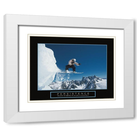 Persistence - Snowboarder White Modern Wood Framed Art Print with Double Matting by Frontline