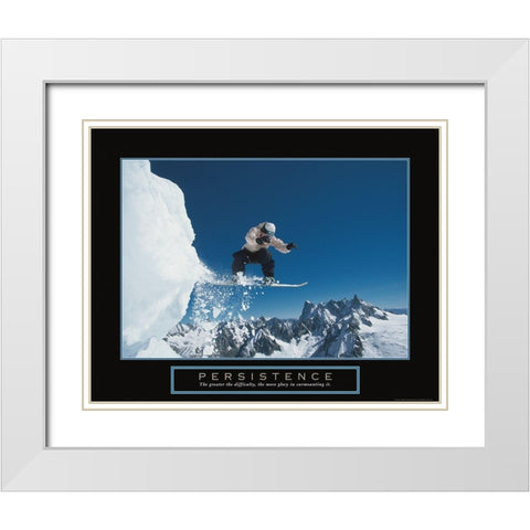 Persistence - Snowboarder White Modern Wood Framed Art Print with Double Matting by Frontline