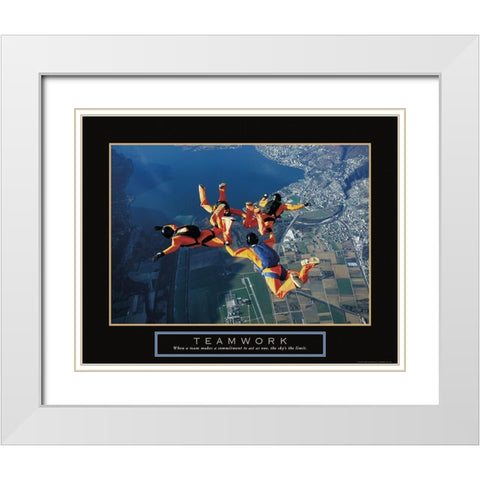 Teamwork - Sky Divers White Modern Wood Framed Art Print with Double Matting by Frontline