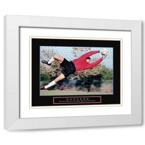 Success - Soccer Save White Modern Wood Framed Art Print with Double Matting by Frontline