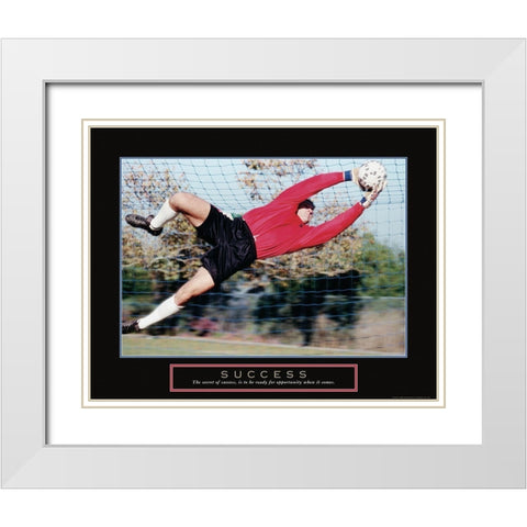 Success - Soccer Save White Modern Wood Framed Art Print with Double Matting by Frontline