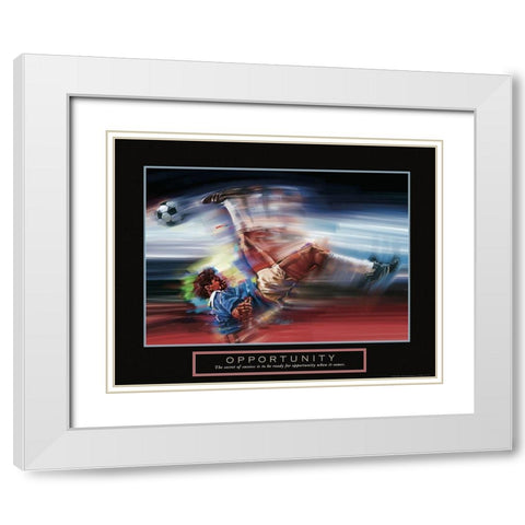 Opportunity - Soccer Shot White Modern Wood Framed Art Print with Double Matting by Frontline