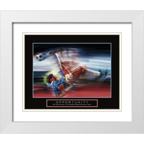 Opportunity - Soccer Shot White Modern Wood Framed Art Print with Double Matting by Frontline