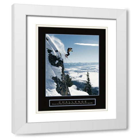 Challenge - Extreme Skier White Modern Wood Framed Art Print with Double Matting by Frontline