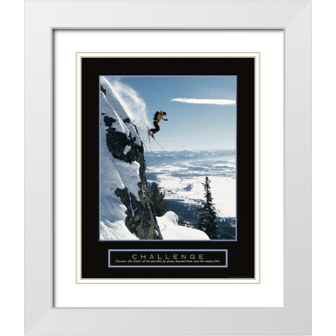 Challenge - Extreme Skier White Modern Wood Framed Art Print with Double Matting by Frontline