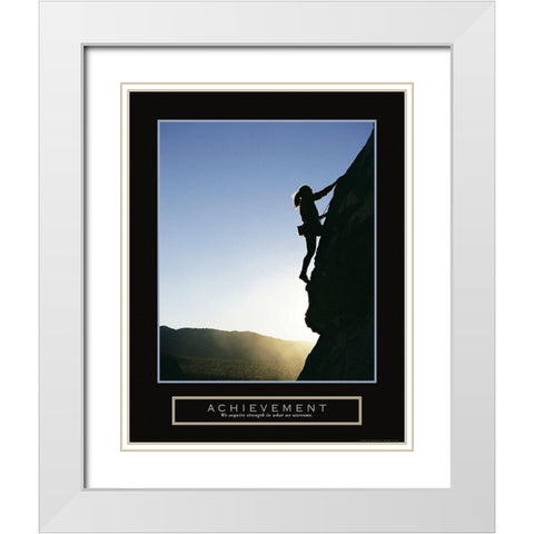 Achievement - Female Climber White Modern Wood Framed Art Print with Double Matting by Frontline