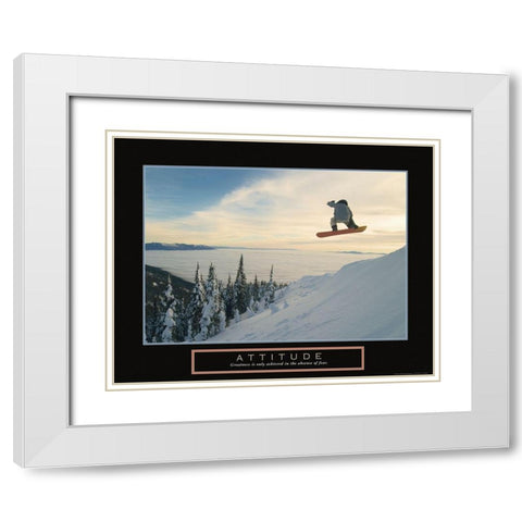 Attitude - Snowboarder White Modern Wood Framed Art Print with Double Matting by Frontline