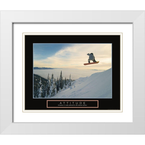 Attitude - Snowboarder White Modern Wood Framed Art Print with Double Matting by Frontline