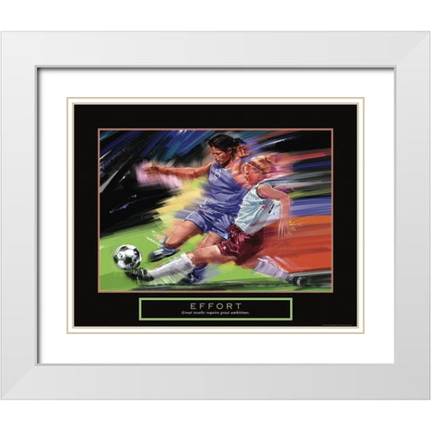 Effort - Girl Soccer White Modern Wood Framed Art Print with Double Matting by Frontline