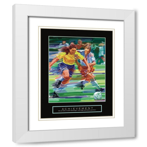 Achievement - Girl Soccer White Modern Wood Framed Art Print with Double Matting by Frontline