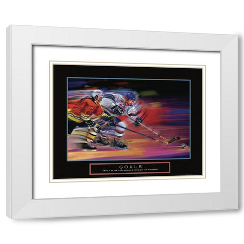 Goals - Hockey White Modern Wood Framed Art Print with Double Matting by Frontline